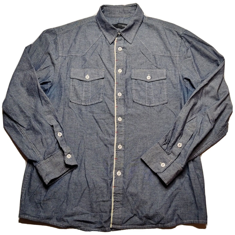 MONARCHY COLLECTION Men 2XL Blue Soft Cotton Long Sleeve Button-Up WESTERN Shirt